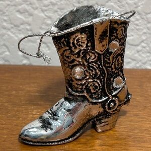 Silver Metal Decorative Cowboy Boot Ornament with Rinestones 27
